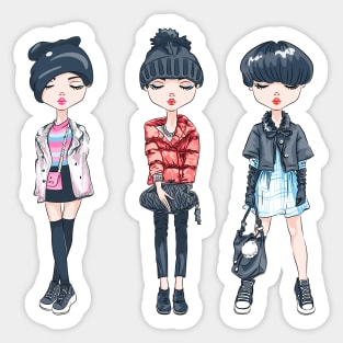 SET of hipster girl in winter clothes Sticker